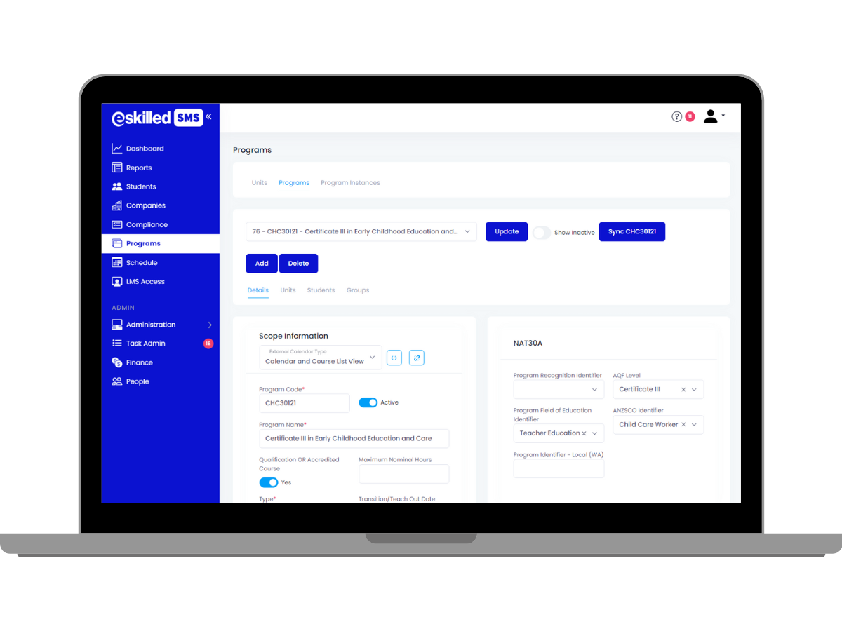 screenshot of eSkilled RTO Software